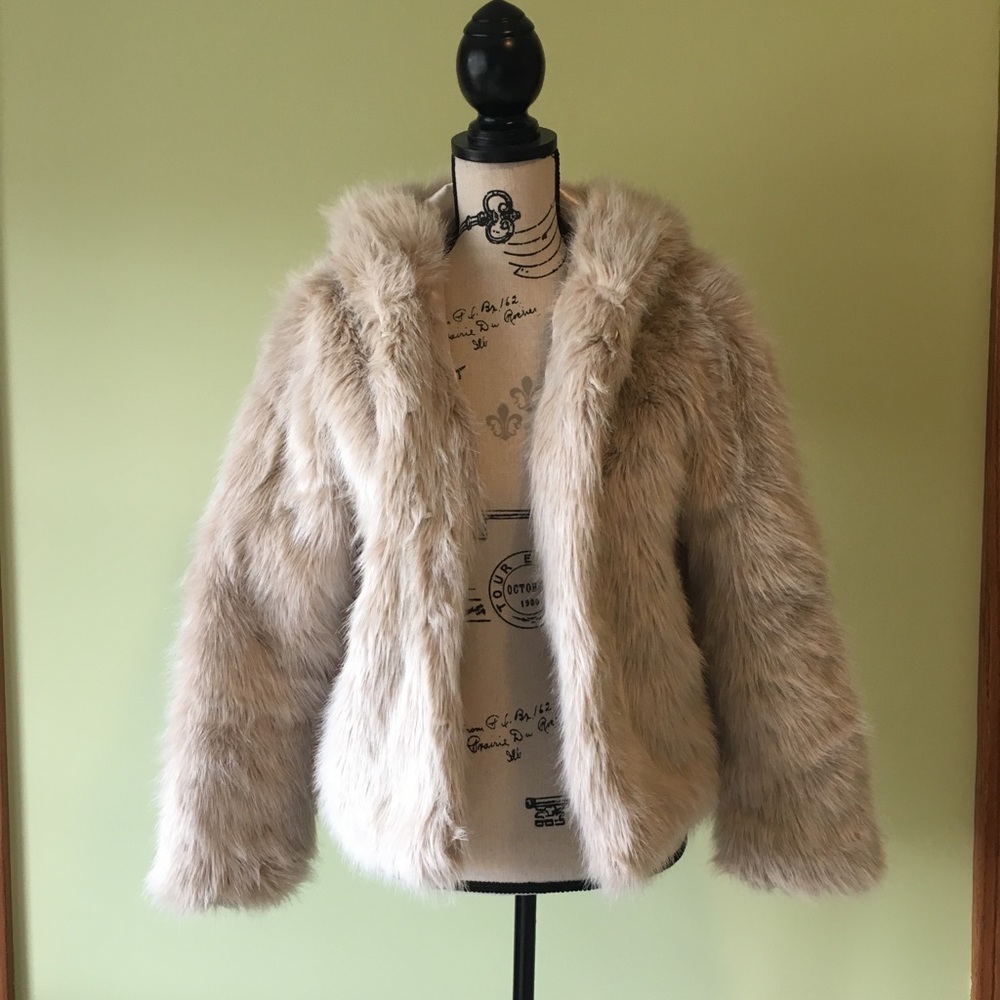 H&M Hooded Faux Fur Coat
